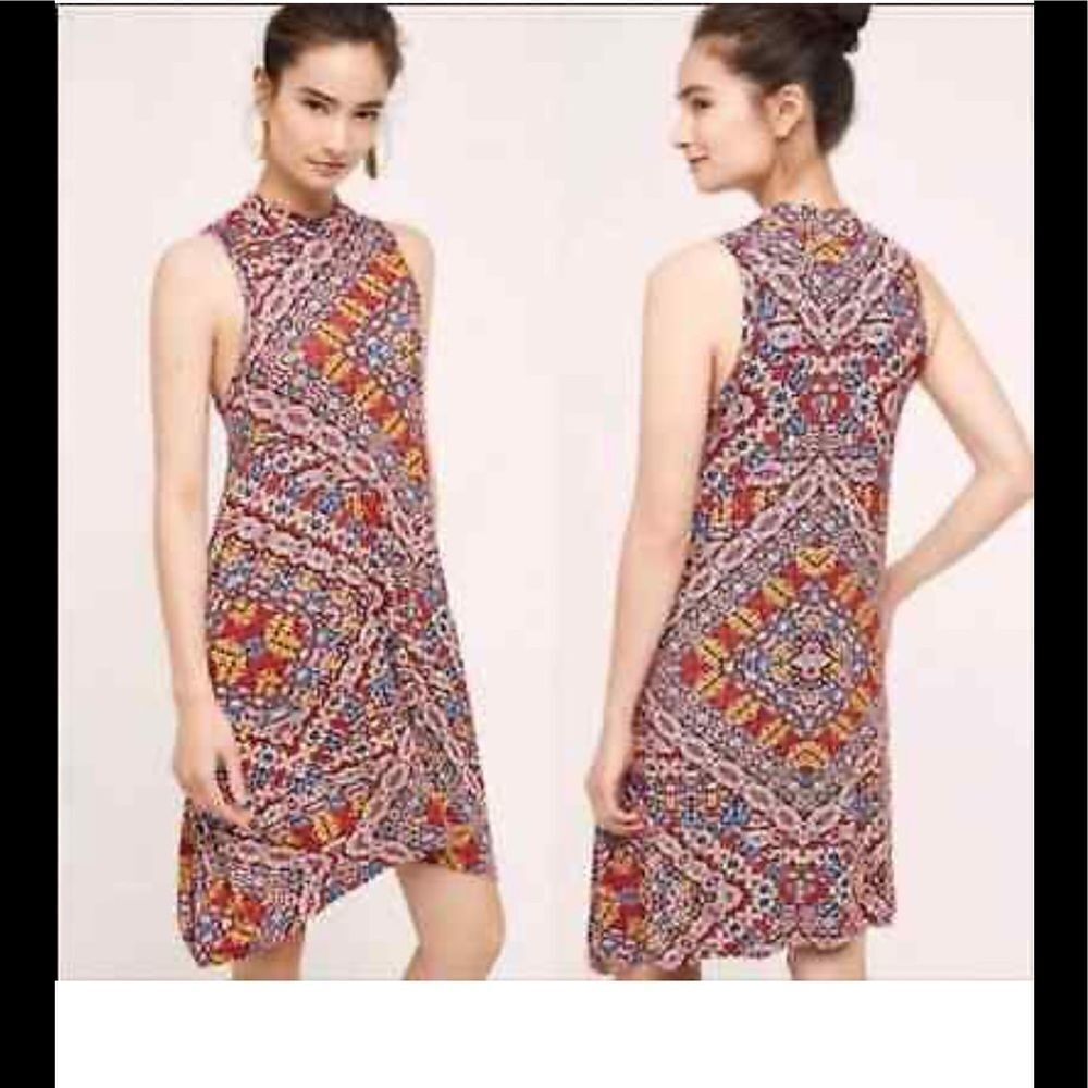 ANTHROPOLOGIE Maeve Red Lilt Swing Dress Mock Neck women's XS with Pockets